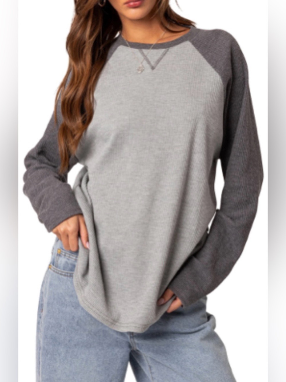 EDIKTED Me Time Oversize Raglan
Sleeve Waffle Knit Top